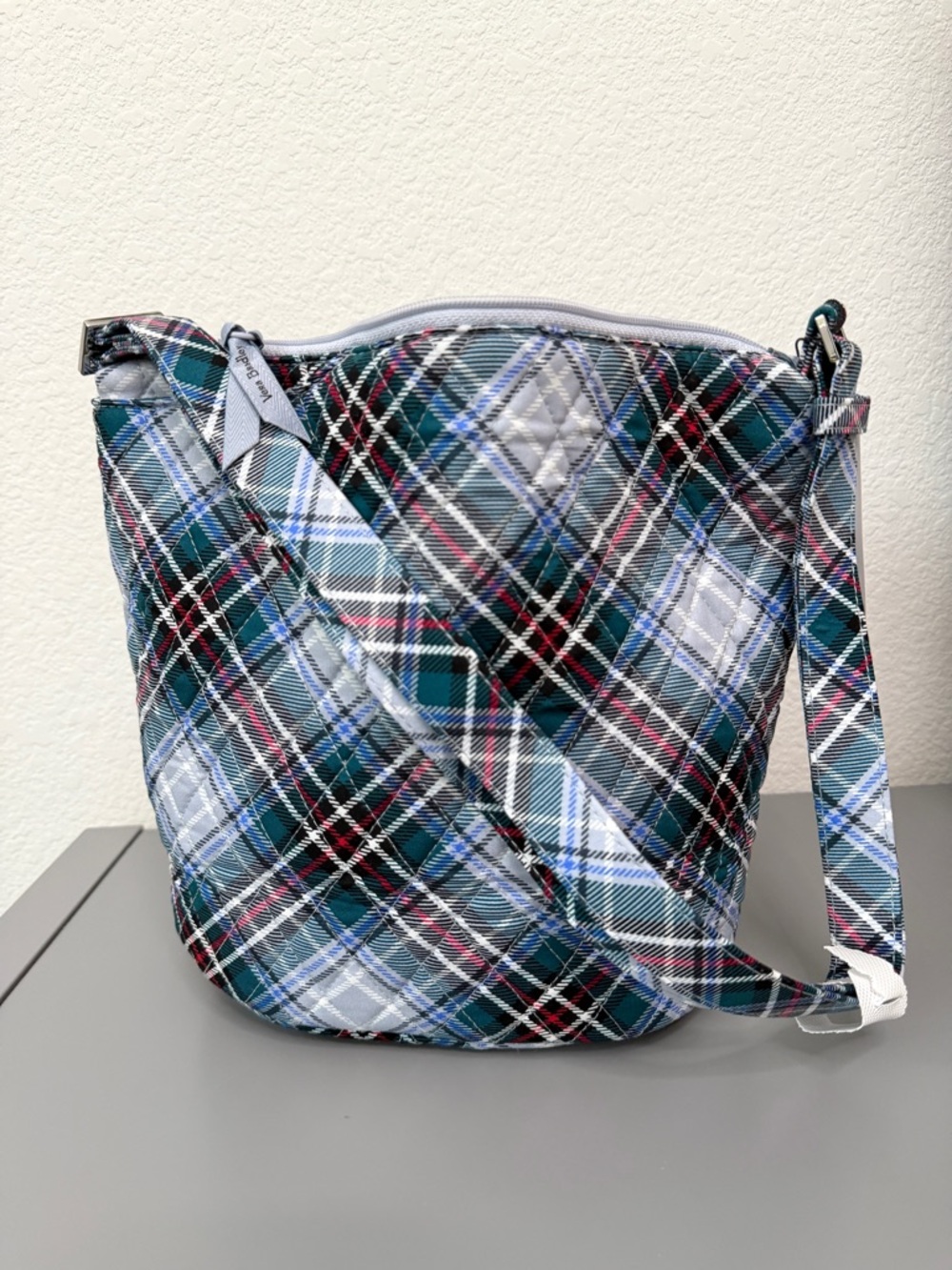 Vera Bradley Crossbody Bucket Bag in Quilted Cotton Snowy Plaid Pattern